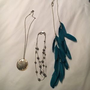Silver ball necklace/ feather necklace/ another