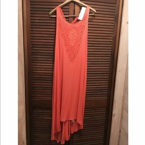 Coral cotton embroidered maternity dress size L
