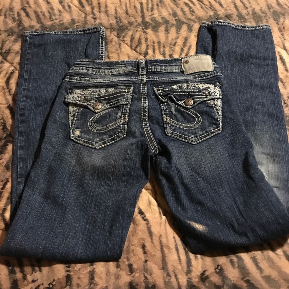 Silver jeans.  Worn once.