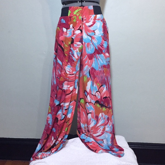 Bold Floral Palazzo Pants OSFM or S M see below - Picture 2 of 5