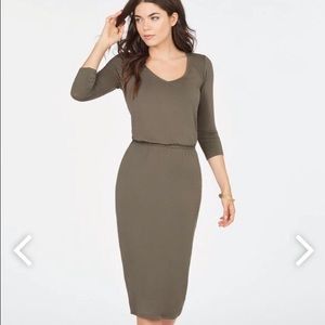 A mid length V-neck dress