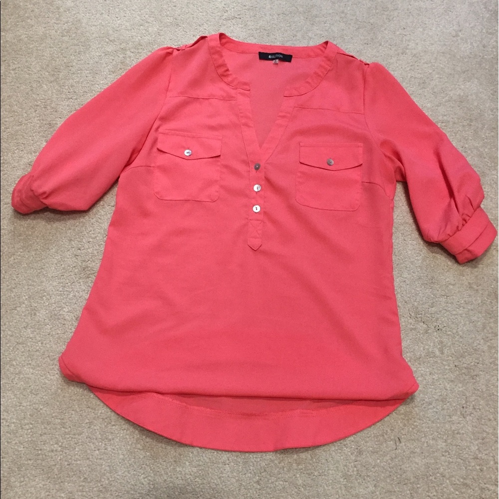 41 Hawthorne Filbert 3/4 Sleeve Popover Blouse - S