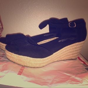 Toms Chambray Peep Toe Wedge