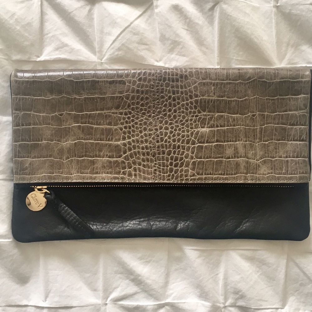 Clare V fold over crocodile embossed clutch