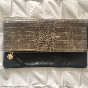 Clare V fold over crocodile embossed clutch