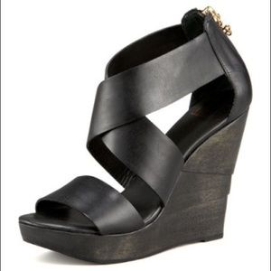 DVF Opal Vacchetta Wedges in Black With Box