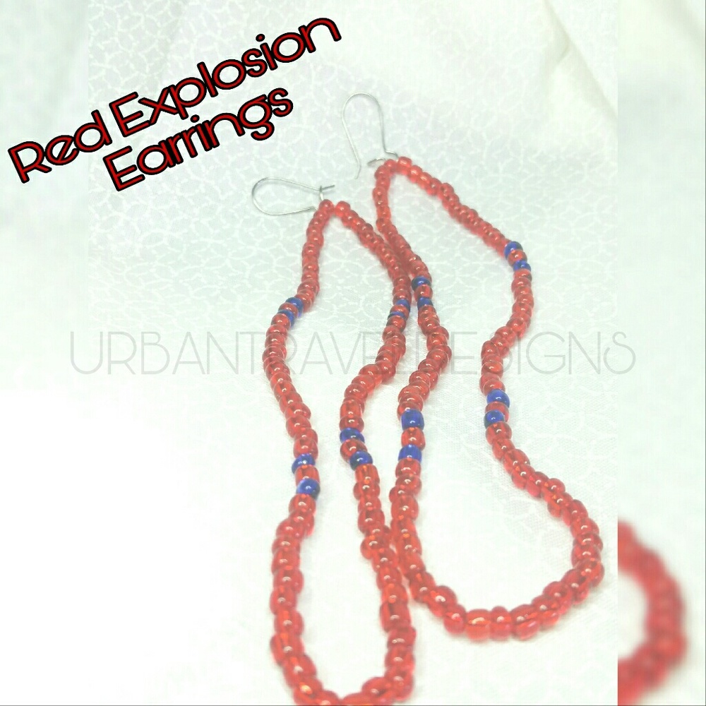 RED & BLUE GLASS BEAD EARRINGS