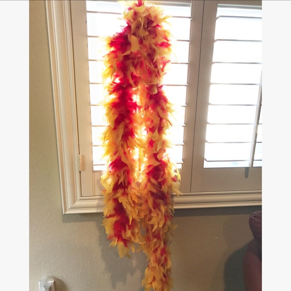 HANDMADE FEATHER BOA - RED & YELLOW