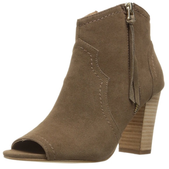 Taupe Peet Toe Tassel Fringe Boho Ankle Booties - Picture 3 of 5