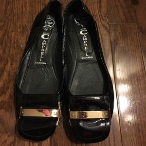 Jeffrey Campbell black leather buckle flats
