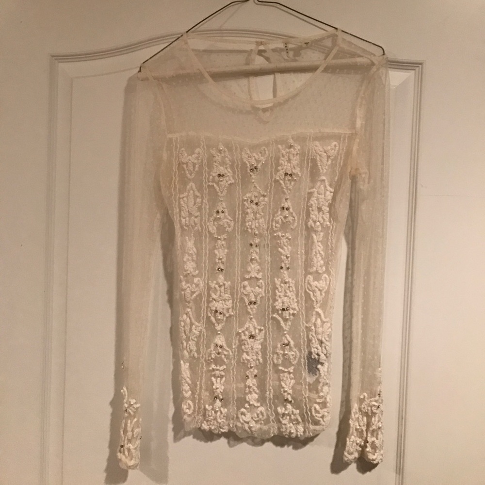 Lace, sheer long sleeve top