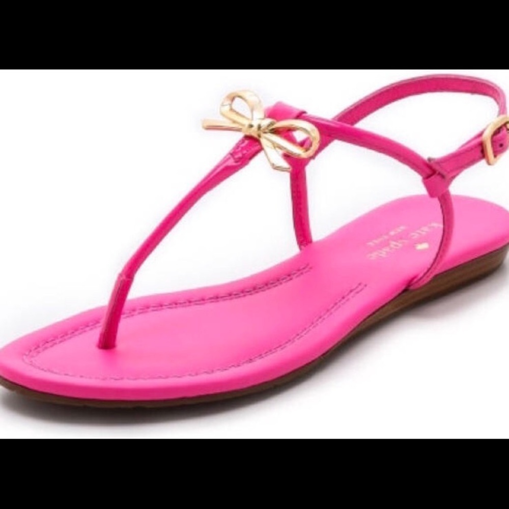 Kate Spade Tracie Gold Bow Pink Thong Sandals Sz 7