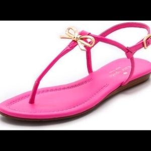 Kate Spade Tracie Gold Bow Pink Thong Sandals Sz 7