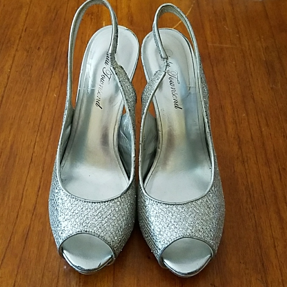 Silver peep toe shoes