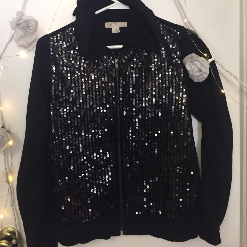 Black sequin zip up
