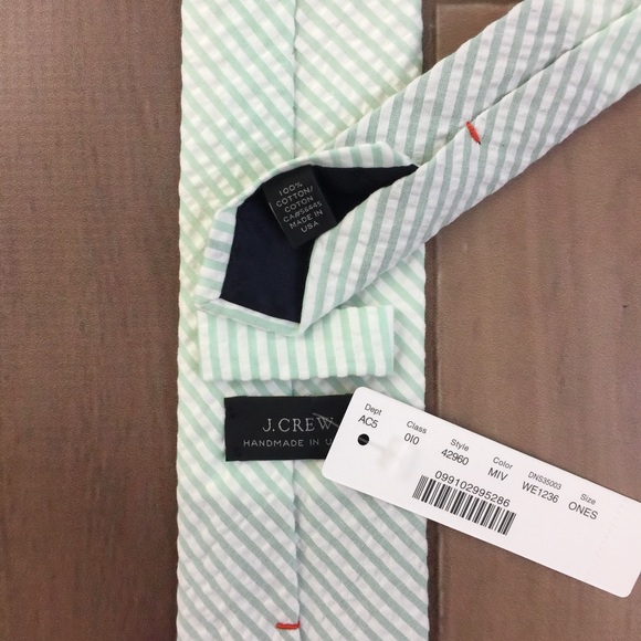 J. Crew Mint/Ivory Seersucker Tie NWT - Picture 5 of 5