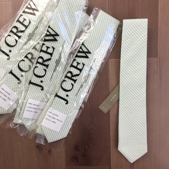 J. Crew Mint/Ivory Seersucker Tie NWT - Picture 2 of 5