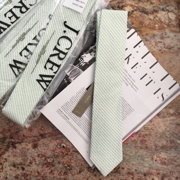 J. Crew Mint/Ivory Seersucker Tie NWT - Picture 3 of 5