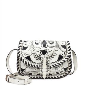 Black and white tooled cross body bag