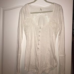 Free people long sleeve white top with lace