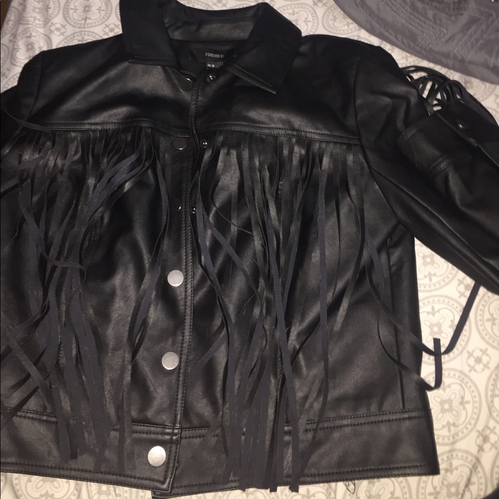 Black tassel leather jacket