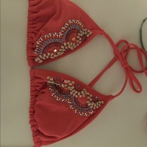 pink beaded bikini top