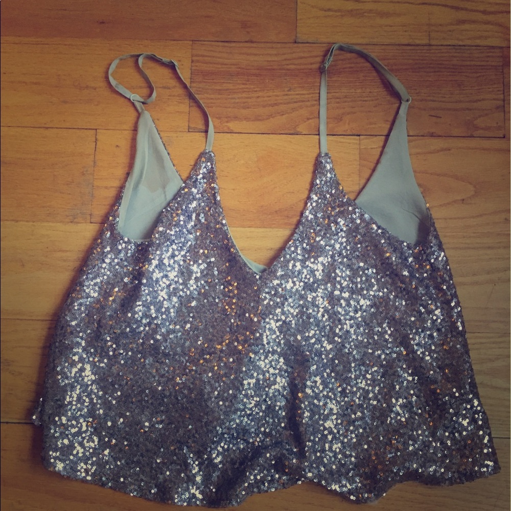 Low back sequined tank top