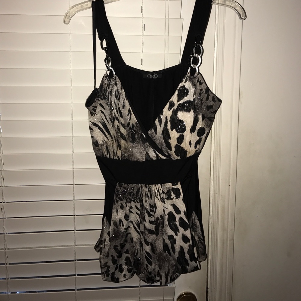 Really cute sparkly animal print and black blouse