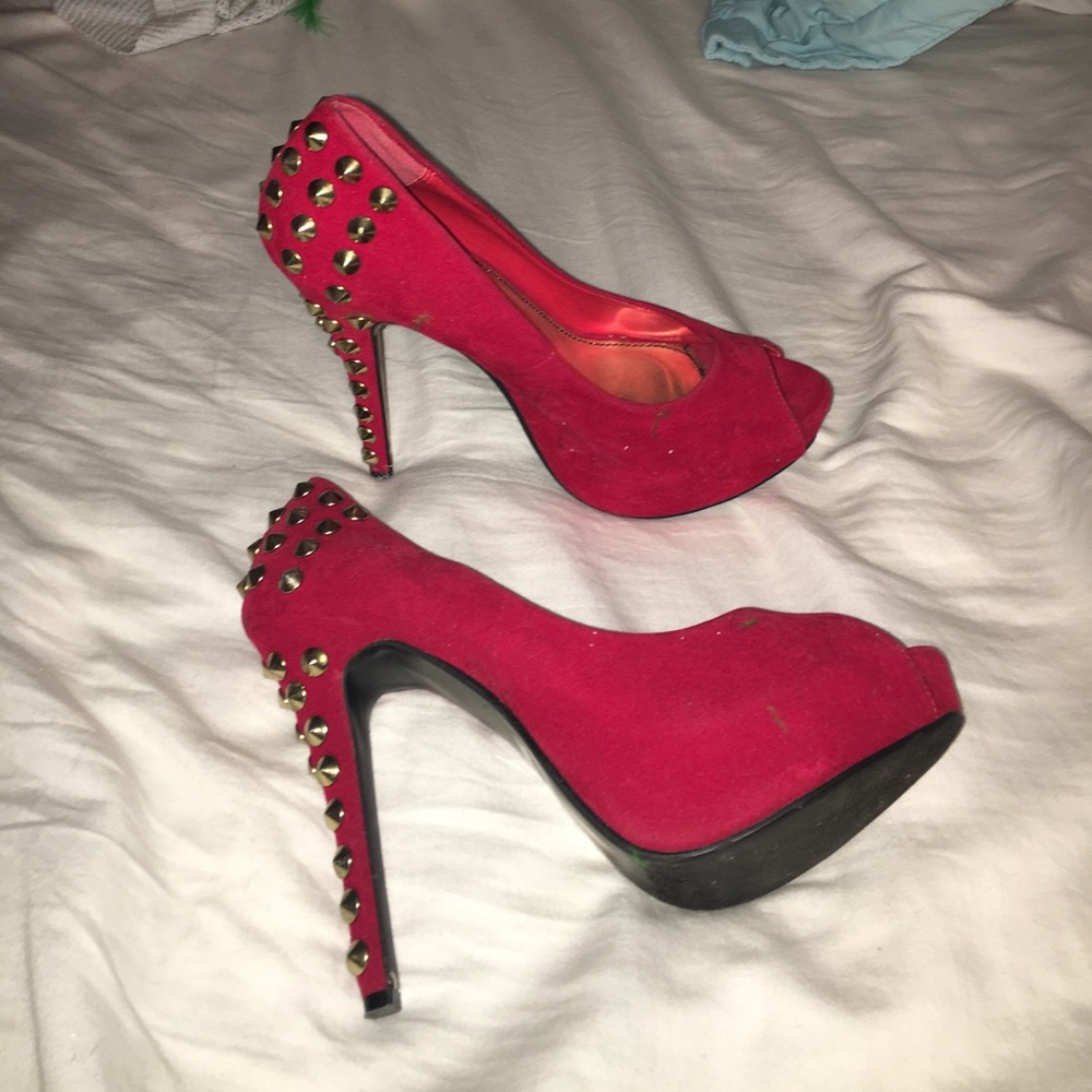 Red Pumps with Gold Studs