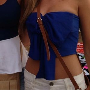 Blue tube top with bow