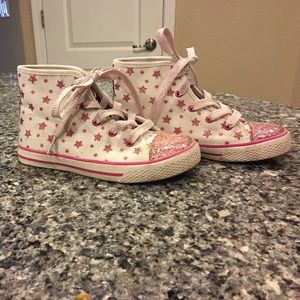 Girls canvas pink glitter high tops, 13