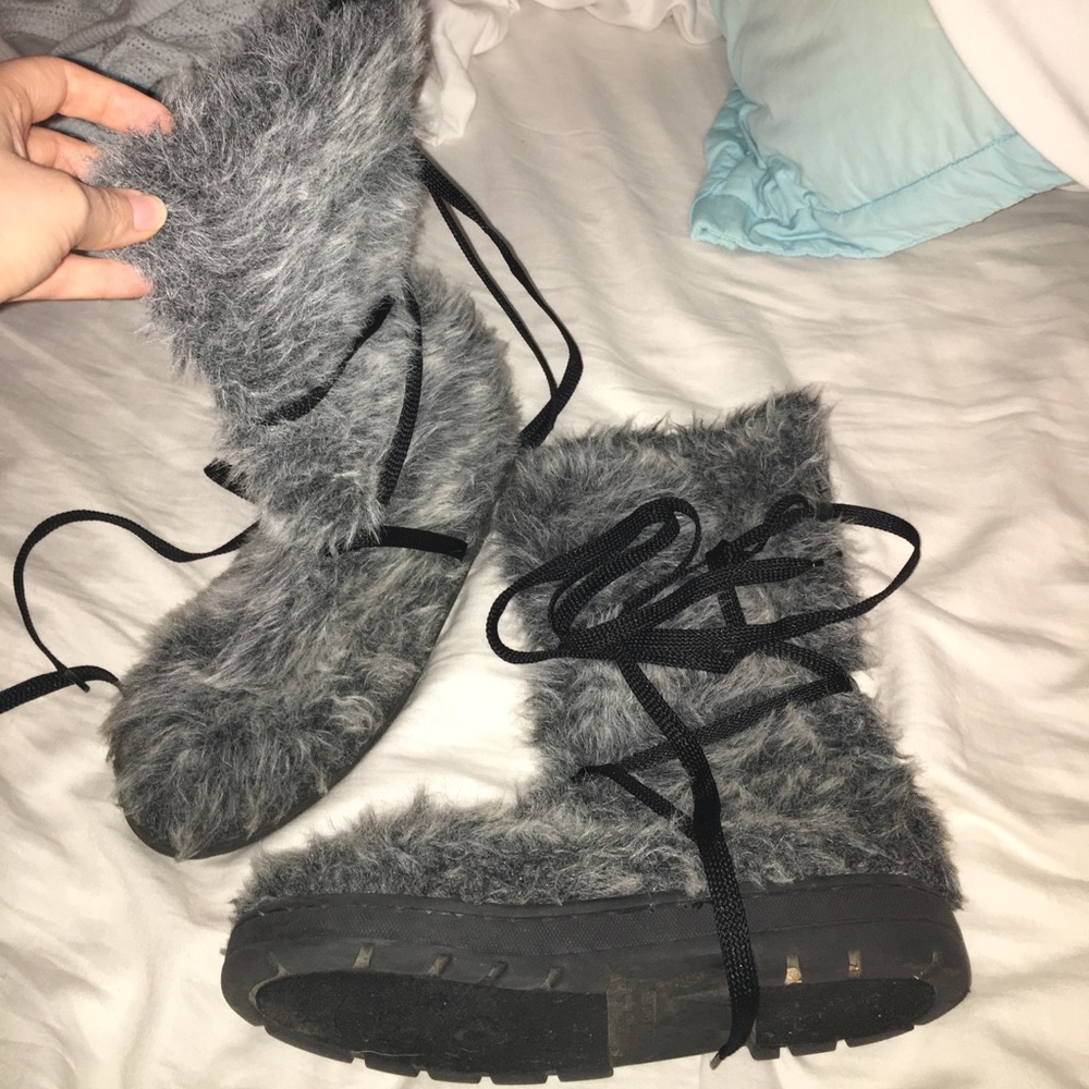 Fuzzy black wrapped boots MOVING SALE