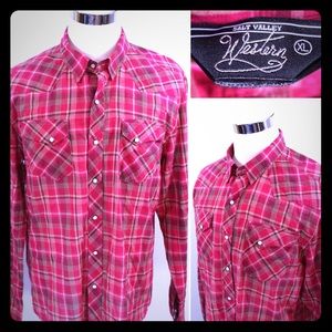 SALT VALLEY WESTERN SHIRT PLAID Red PEARL SNAP XL