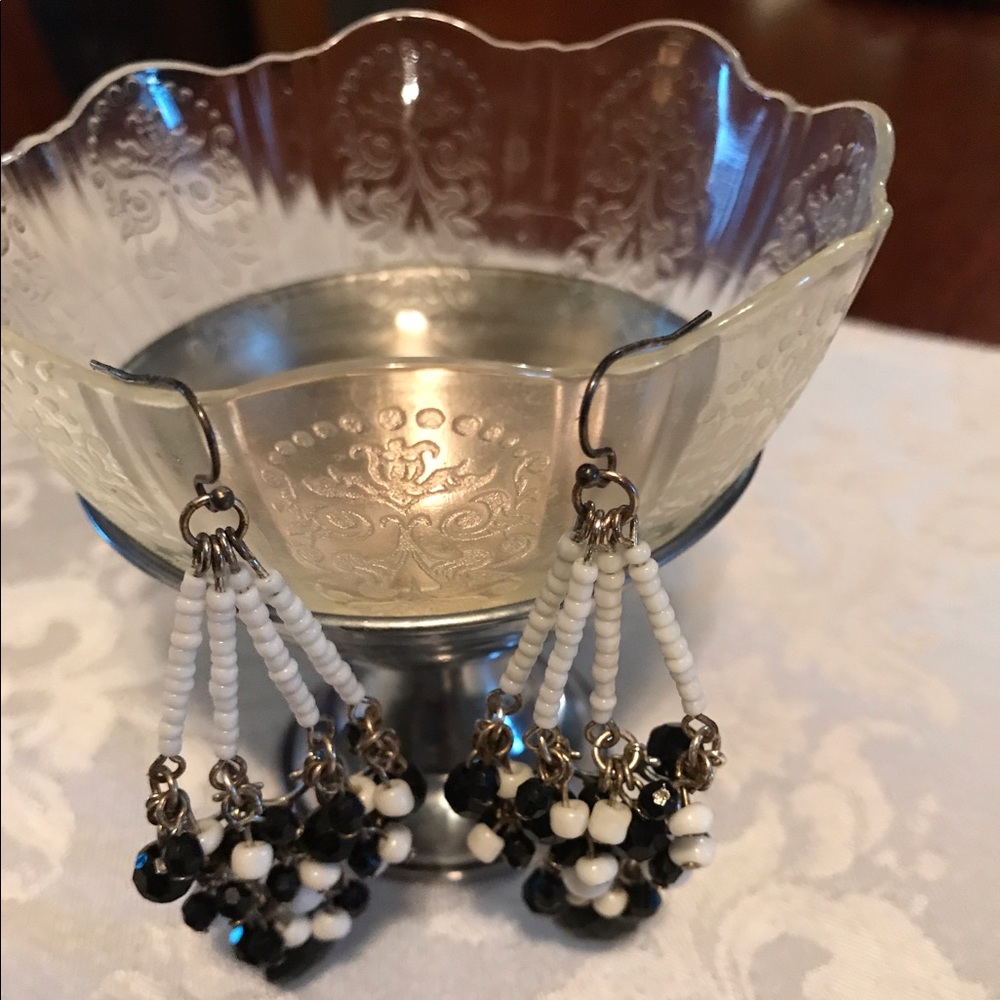 Sexy Fun Earrings. Black/white Beads on Silver