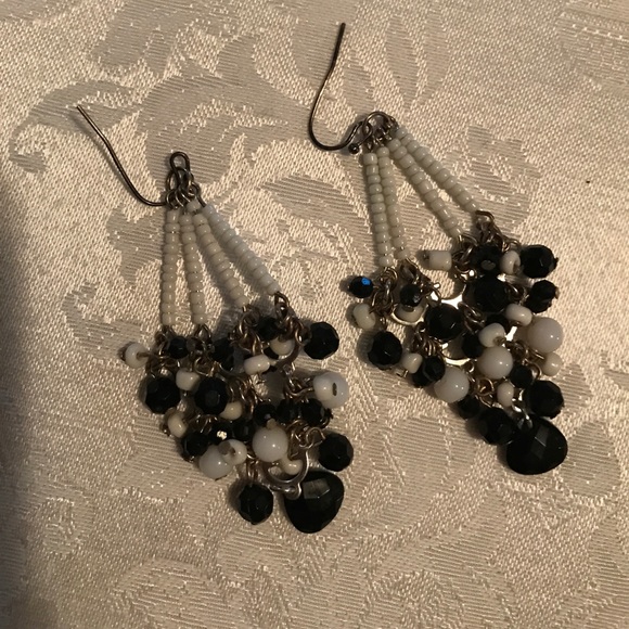 Sexy Fun Earrings. Black/white Beads on Silver - Picture 2 of 3