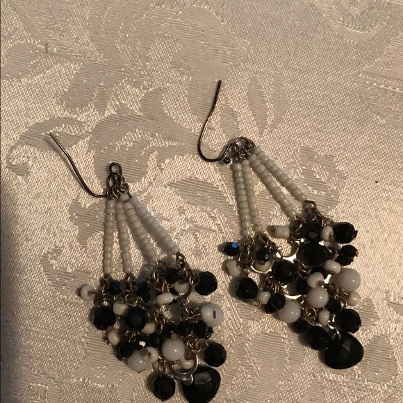 Sexy Fun Earrings. Black/white Beads on Silver - Picture 3 of 3
