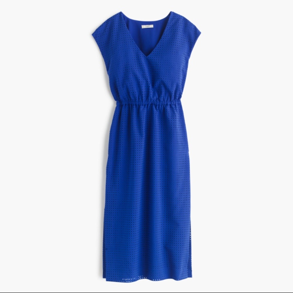 J. Crew Blue Perforated Midi Side Slit Dress