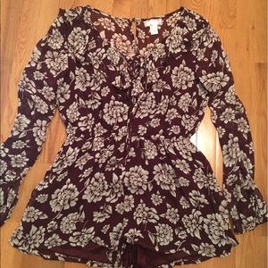 Ruffled Floral Maroon Romper