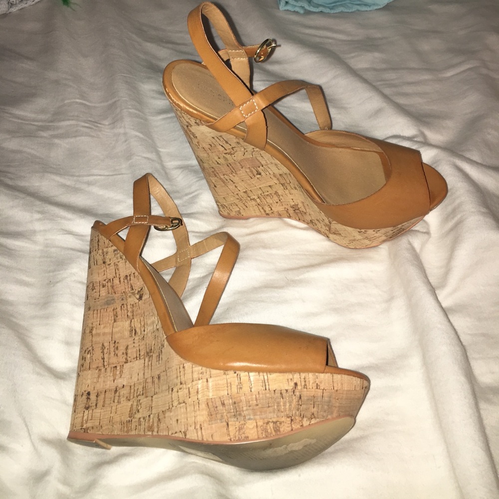 Tan wedges worn once MOVING SALE