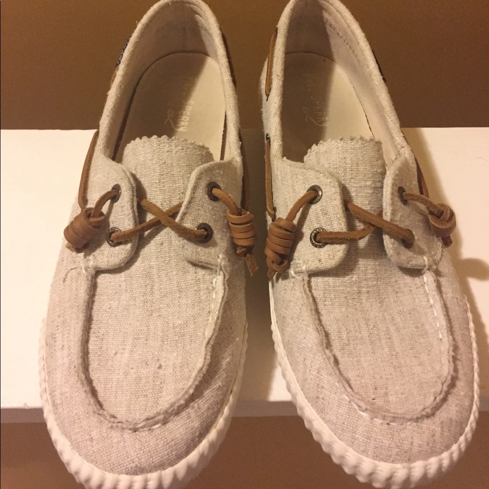 Beige Sperry slip ons