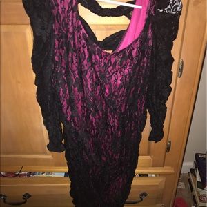 Sexy black lace dress with pink underneath Torrid