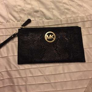 Michael Kors Large Black Snake Skin Wristlet