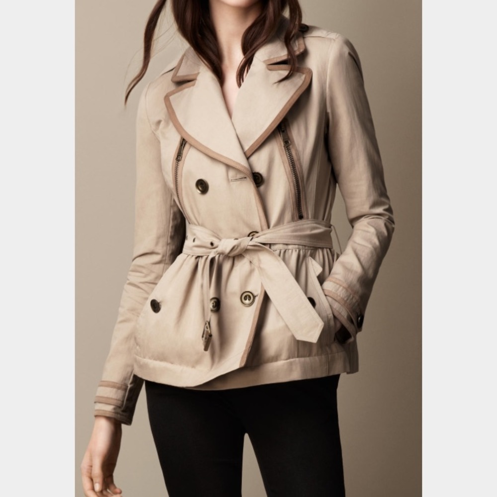 NWT Burberry Suede Trimmed Moto Trench SZ4