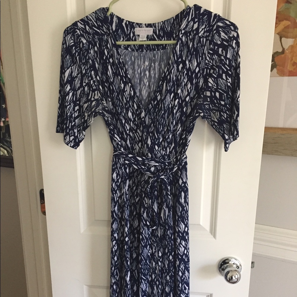 Pea in the pod blue and white wrap dress.