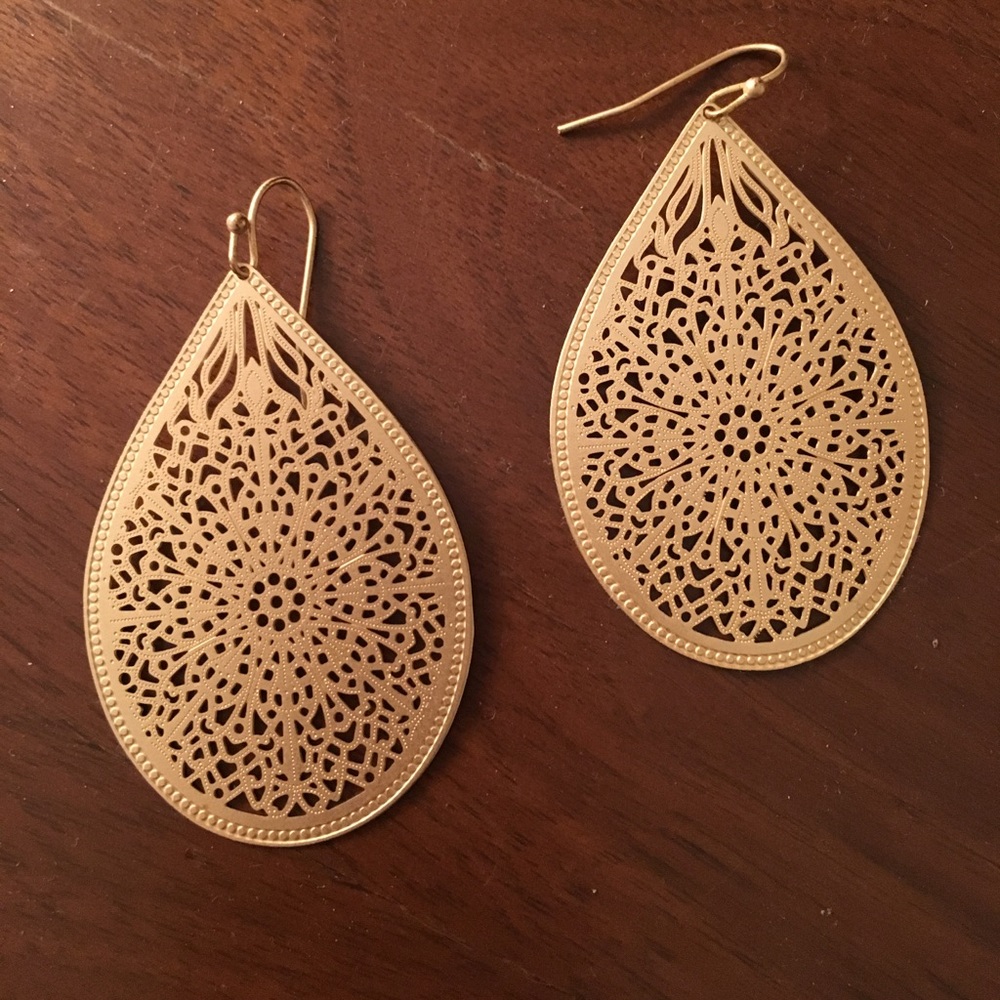 Gold tone laser cut lace earrings
