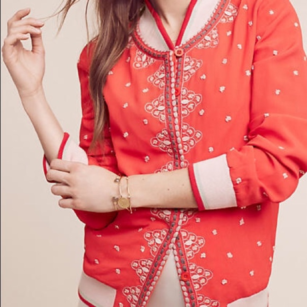 Anthropologie Embroidered Bomber