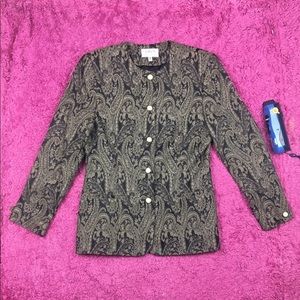 Talbots Petite Jacket Black and Gold Brocade 8P