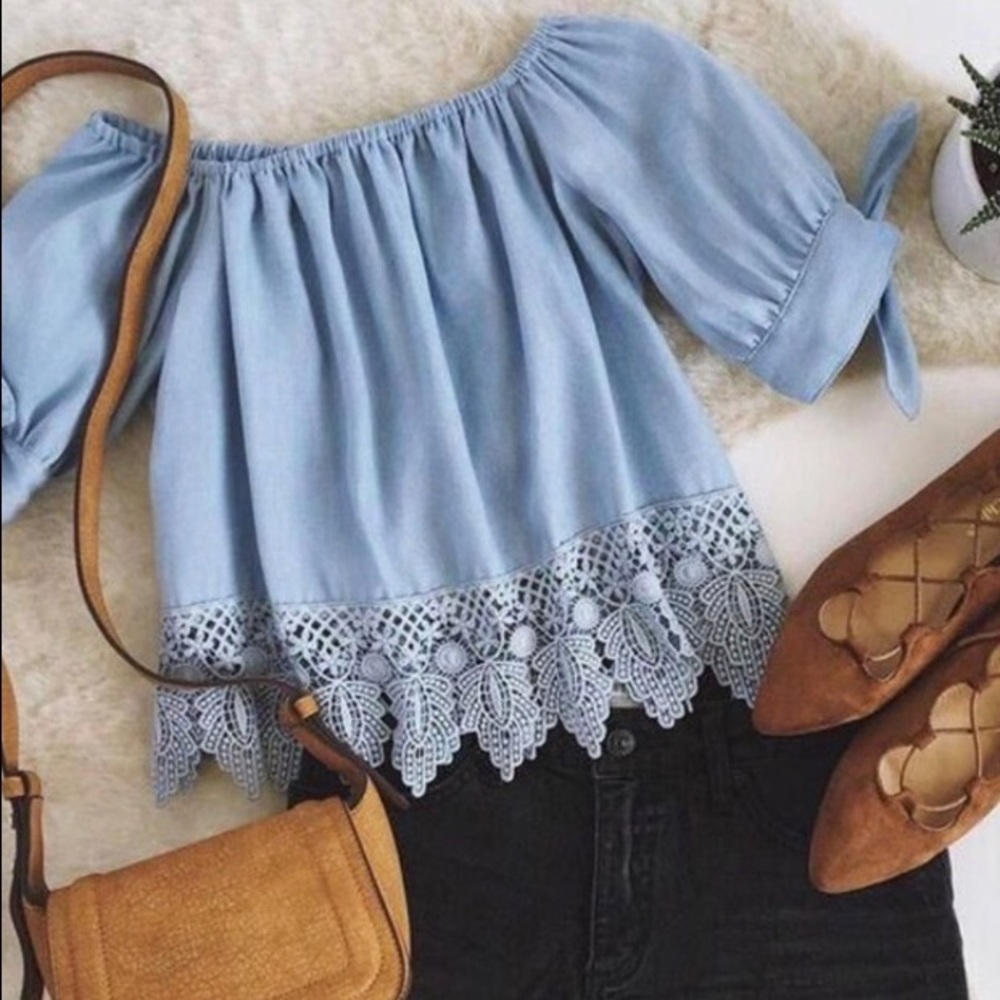Blue off the shoulder top