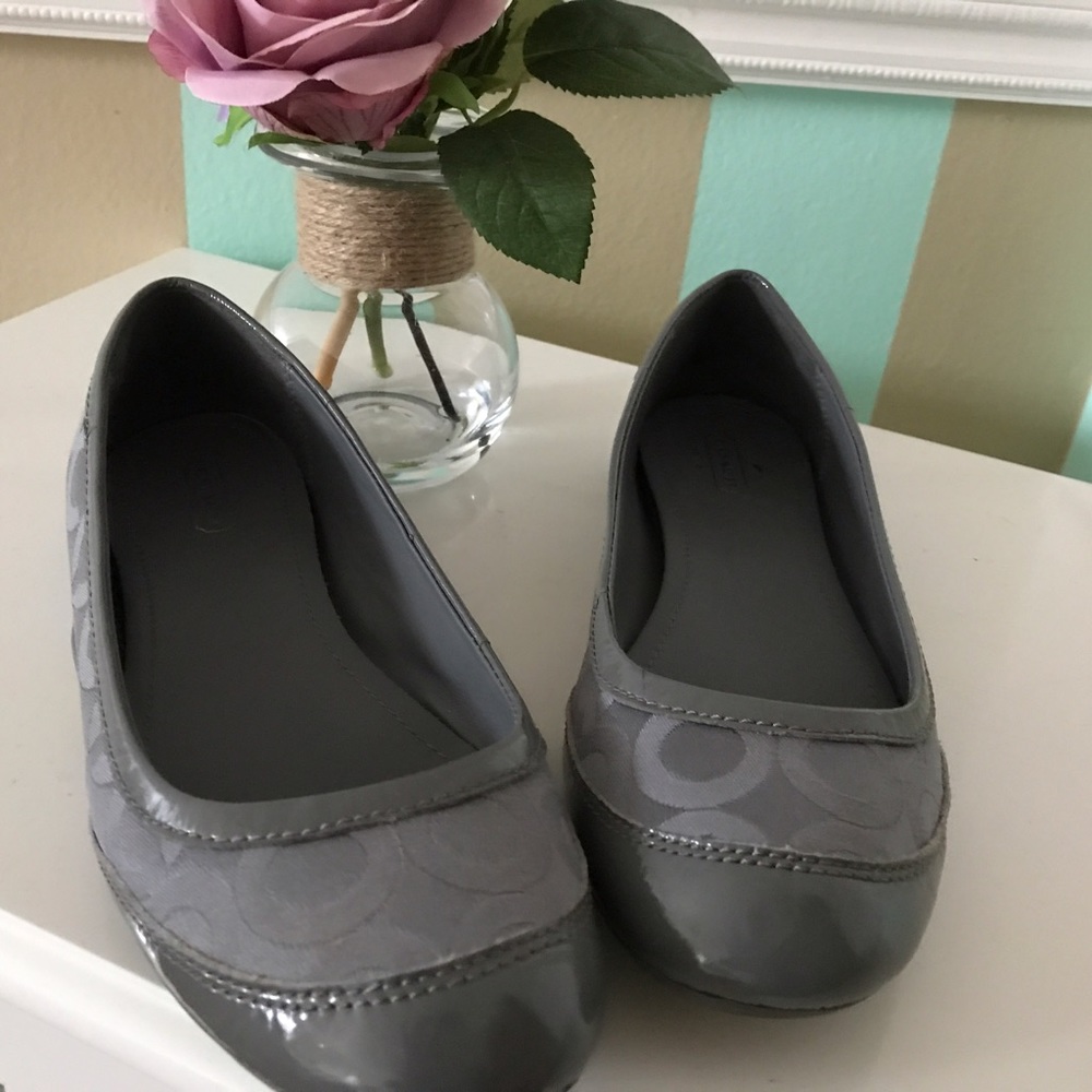 Gray flat coach slip on shoes