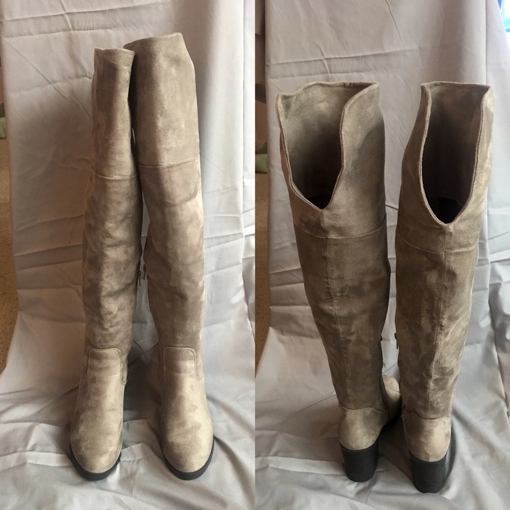 Thigh high taupe boots